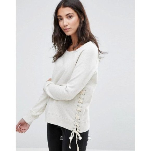 Pam & Gela Sweatshirt Size S Lace Up Sides Gray‎ Athleisure Sweatshirt Workout - Picture 1 of 9